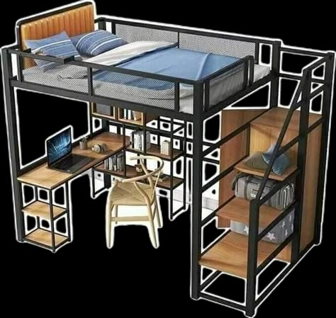 Meja Industrial, Loft Beds For Teens, Steel Bed Design, A Loft Bed, Small Room Makeover, Space Saving Furniture Bedroom, Bedroom Ideas For Small Rooms Cozy, Beds For Small Rooms, Loft Bed Plans