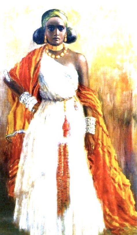 Oil painting of a Somali woman of the Habar Gidir clan. By Milo Corso Malverna in 1930 Somali Art, Somali Traditional Clothing, Somali Culture Traditional Dresses, Somali Culture, Somali Paintings, Baati Somali Dress, White Dirac Somali, Vintage Somali Women, Somali Clothes