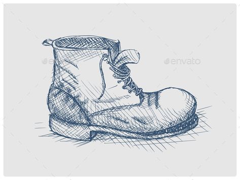 Old Boot Hand Drawn Blue Sketch Vector Boots Sketch Drawing, Boots Design Drawing, Boots Drawing Easy, Boot Sketch, Blue Sketch, Old Boots, Old Hands, Sketches Easy, Blue Style