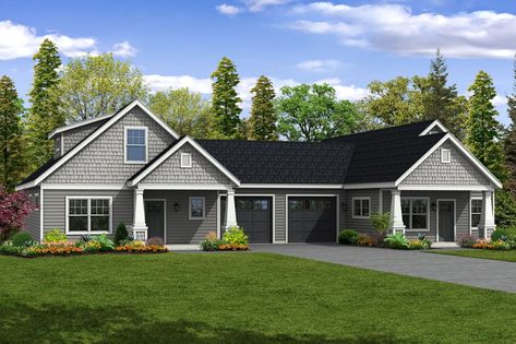 House Plans & Home Floor Plan Designs | The Plan Collection Ranch Duplex House Plans With Garage, House Plans With Garage, Tiny Cottages, Duplex Floor Plans, Duplex Plans, Craftsman Cottage, Duplex Design, Cottage Style House Plans, Charming Cottage