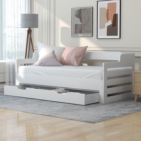 Harriet Bee Feller Solid Wood Single (3') Daybed with Trundle | Wayfair.co.uk Colourful Bedding, Young Adult Bedroom, Wooden Daybed With Trundle, Wooden Daybed, Daybed With Drawers, Daybed Design, Cabin Bed, Wood Daybed, Daybed With Storage