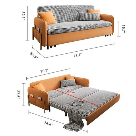 79" King Sleeper Sofa Orange Upholstered Convertible Sofa Bed 3 in 1 - Bed Bath & Beyond - 39069043 Sofa Cum Bed Designs, Bedroom Office Design, Sofa Come Bed, Wooden Dining Room Table, Living Room Color Combination, Bed Designs With Storage, Wooden Dining Room, Sofa Orange, Media Office