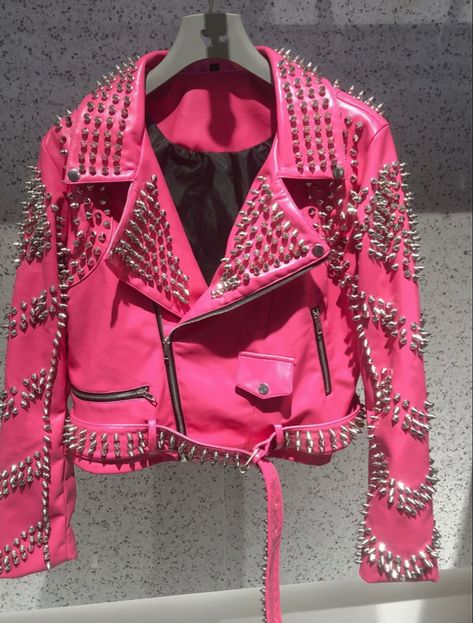 Rockstar Jacket, Haunt Couture, Leather Outfits Women, Horror Punk, Leather Outfits, Party Jackets, Costume Inspo, Pink Jacket, Leather Outfit