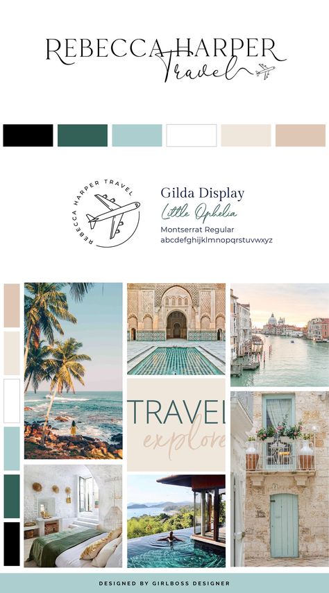 Neutral Light and Airy Branding for Travel Agency – Rebecca Harper Travel Luxury Travel Color Palette, Travel Agency Branding Design, Europe Mood Board, Travel Agency Color Palette, Travel Blog Color Palette, Travel Blog Branding, Coastal Branding Design, Travel Agent Branding, Travel Branding Design