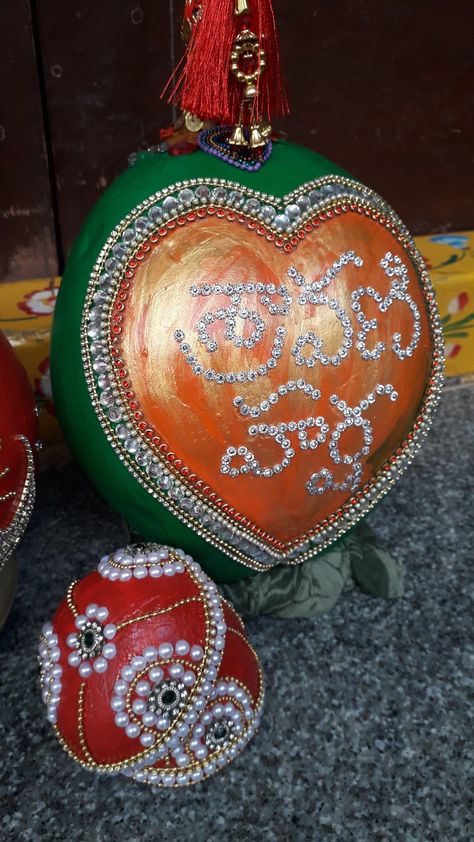 Coconut For Marriage, Dry Coconut Decoration For Wedding, Wedding Coconut Decoration Indian, Coconut Designs For Marriage, Coconut For Wedding, Kobbari Bondam Decoration, Coconut Decoration For Marriage, Coconut Design, Coconut Decoration