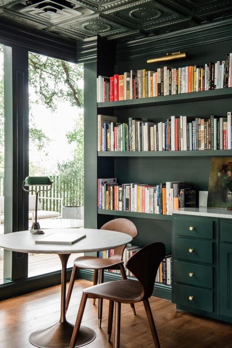 Green Library, World Library, Library Wall, Studio Living, Green Room, Hotel Boutique, Inspiring Spaces, Magnolia Homes, Joanna Gaines