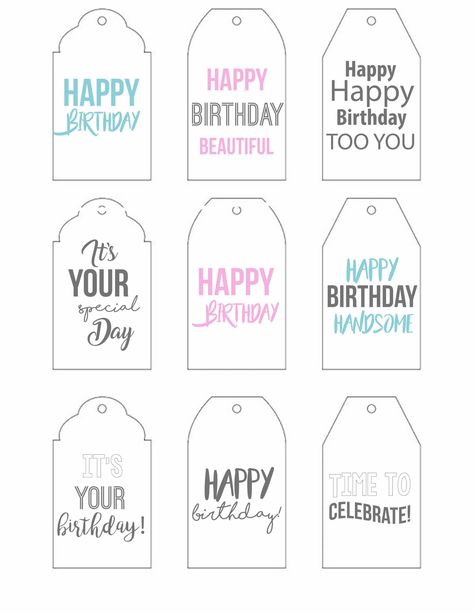 Free Printable Happy Birthday Tags; easy print and cut out gift tags for that perfect birthday present! Minimal ink used! #freeprintables #happybirthdaytags Happy Birthday Printable Tag, Happy Birthday Gift Tags Printable Free, Birthday Tags Free Printable, Free Printable Gift Tags Birthday, Free Birthday Gift Tags, Happy Birthday Free Printable, Birthday Tags Printable, Birthday Gift Tags Printable, Diy Name Tags