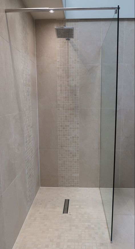 Wet Room Mosaic Floor Tiles, Shower Floor Tile Non Slip, Small Wet Room, Mosaic Shower Tile, Shower Mosaic, Shower Area, Beige Wall, Beige Bathroom, Wet Room