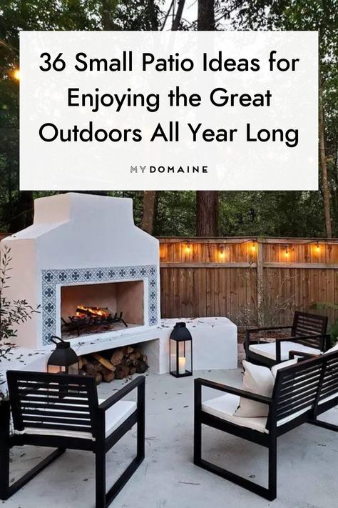 Small Patio Ideas, Outdoor Patio Ideas Backyards, Small Outdoor Patios, Three Season Room, Outdoor Fireplace Patio, Cozy Patio, Outdoor Couch, Corner Fireplace, Cafe Lights