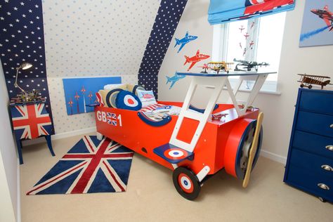 Aeroplane bedroom- red, blue. Little boys room, Plymouth Blue Little Boys Room, Aeroplane Bedroom, Airplane Bedroom, Child Bedroom, West England, Kids Bedroom Designs, Bedroom Red, Timber Cladding