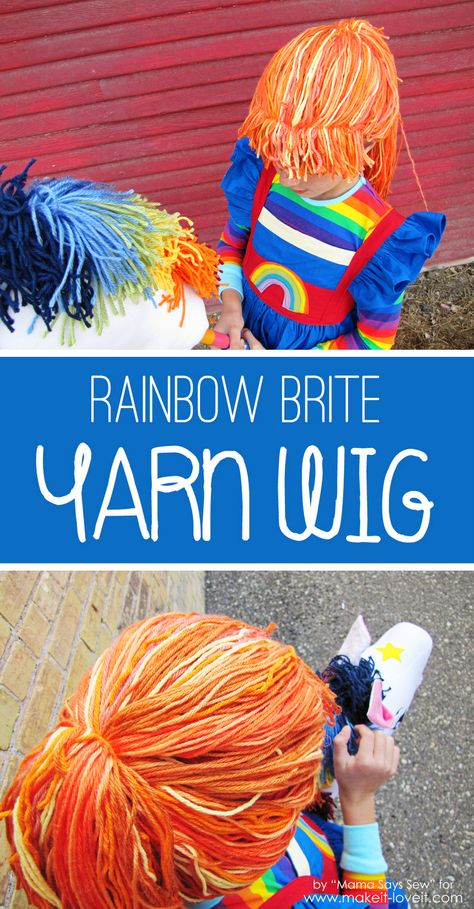 DIY Rainbow Brite YARN WIG (...or any costume character) | Make It and Love It Cosplay Cartoon Characters, Jeanie Costume, Rainbow Bright Costumes, Yarn Wigs, Wigs For Kids, Crochet Wigs, Yarn Wig, Crochet Wig, Bird Costume