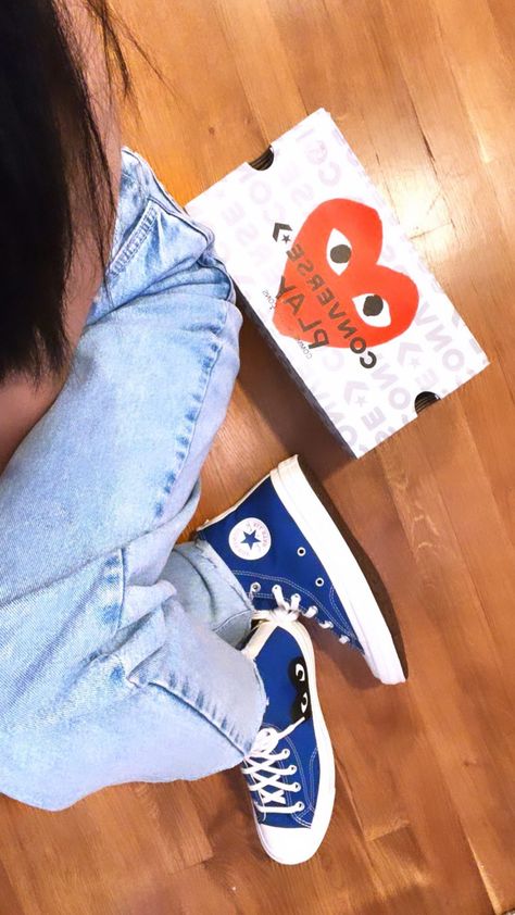 Cdg Converse Aesthetic, Cdg Blue Converse, Blue Cdg Converse Outfit, Comme Des Garcons Converse Outfit, Garcons Converse Outfit, Blue Converse Outfit, Cdg Converse Outfit, Royal Blue Converse, Cdg Converse