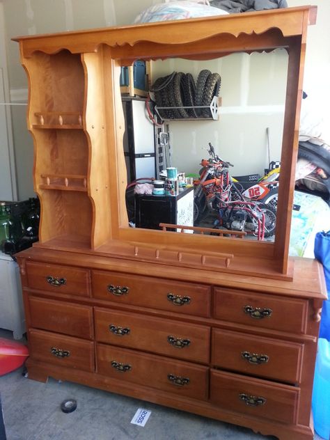 BIG & Chunbky 80's Dresser Re-Creation #1 - I Like 'em Big...I Like 'em Chunky.... Remember these HUGE chunky bedroom sets we had as kids?  Did I just date myse… 80s Bedroom Furniture Makeover, 70s Bedroom Furniture Makeover, Large Dresser Makeover, Old Dresser Mirror Ideas Repurposed, 80s Dresser Makeover, Dresser With Mirror Makeover, Sabrina House, Big Dresser, 80s Furniture