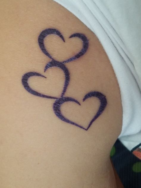 Triple Heart Tattoo, Purple Heart Tattoo, Ms Tattoos, Purple Heart Tattoos, Connected Hearts, Butterfly Tattoos For Women, Wicked Tattoos, Heart Tattoos, Black Girls With Tattoos