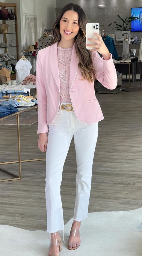 Pink Blazer Outfit Spring, Blazer Outfits Classy, Blazer Outfit Spring, Pink Blazers, Pink Blazer Outfit, Blazer With Shorts, Blazer Outfit Ideas, Light Pink Blazers, Hot Pink Blazers