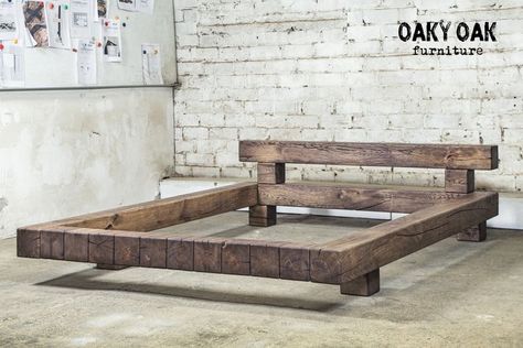 Massive Bed, Bed Industrial, Industrial Bedroom Furniture, Timber Bed Frames, Industrial Bed, Oak Bed, Oak Beds, Bed Modern, Industrial Wood