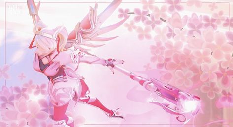 Pink Mercy Banner, Pink Mercy Wallpaper, Mercy Twitter Header, Overwatch Twitter Header, Mercy Pink Skin Overwatch, Pink Mercy, Mercy Fanart, Game Pfp, Future Pfp