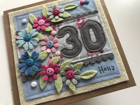 30th birthday card | 30th birthday card daughter | daughter card | 30th Card | Happy 30th Birthday Card | handmade cards | Applique card | by monkeymoocards on Etsy Birthday For Daughter, Felt Numbers, Birthday Card Daughter, 30th Birthday Card, 80th Birthday Cards, Birthday Card Handmade, Daughter Birthday Cards, 30th Birthday Cards, Fabric Cards