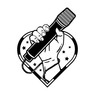 Karaoke Tattoo, Karaoke Drawing, Retro Podcast, Musical Illustration, Black Branding, Karaoke Bar, Drawing Stars, Audio Studio, Podcast Interview