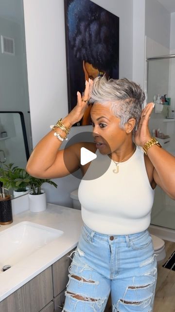 Black Women Salt And Pepper Hair, Gray Short Hairstyles, Salt N Pepper Hair Women, Gray Natural Hair Styles Black Women, Grey Natural Hair Black Women, Salt And Pepper Hair Over 50, Short Salt And Pepper Hair, Grey Hair Tan Skin, Enhancing Gray Hair