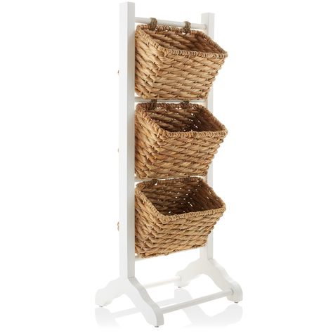 3-Tier Floor Stand with Hyacinth Storage Basket Bins by Casafield - Bed Bath & Beyond - 39057316 Laundry Room Basket Holder, 3 Tier Wicker Basket Stand Nursery, 3 Tier Basket Stand, Tiered Basket Stand, Hanging Storage Baskets, Basket Stand, Rack For Bathroom, Basket Storage, Storage Stand