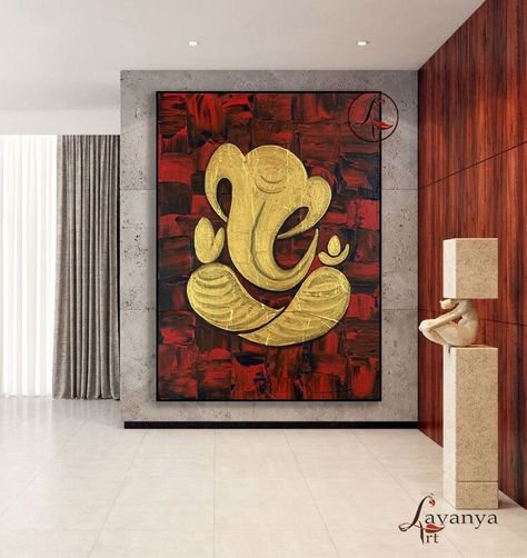 Lord Ganesha Paintings Canvases, Abstract Ganesha Art Modern, Abstract Ganesha, Ganpati Painting, Wall Art Indian, Indian Wall Decor, Indian Contemporary Art, Painting Indian, Modern Indian Art