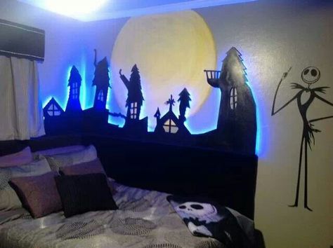 Nightmare before Christmas room Alice In Wonderland Bedroom, Nightmare Before Christmas Decorations, Halloween Bedroom, Christmas Bathroom Decor, Christmas Bathroom, Christmas Decorations Bedroom, Christmas Room Decor, Christmas Bedroom, Christmas Room