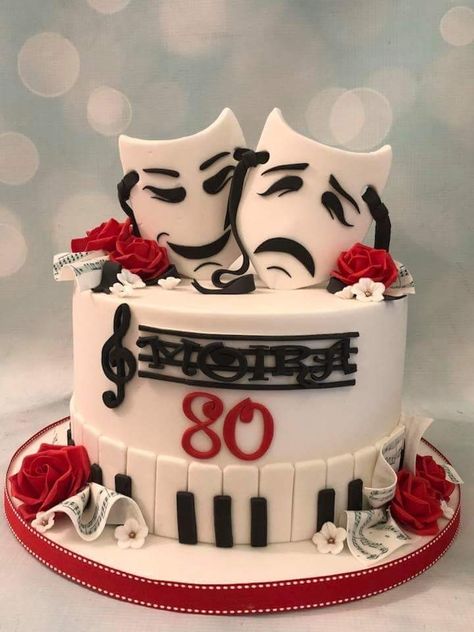 Broadway Cake Ideas, Drama Cake Ideas, Theatre Cake Ideas, Theater Cake, Musical Cake, Theatre Cake, Masquerade Cakes, Music Themed Cakes, Piano Cakes