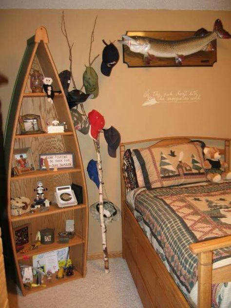 Fishing room Camping Theme Bedroom, Hunting Bedroom, Fishing Bedroom, Camping Bedroom, Boys Room Design, Fishing Room, Hunting Room, Dekorasi Kamar Tidur, Fishing Decor