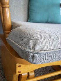 Tips on recovering a glider by made by me shared with you Recover Glider Rocker, Glider Slipcover, Glider Rocker Cushions, Upholstered Chairs Diy, Baby Glider, Diy Rocking Chair, Glider Cushions, Old Rocking Chairs, Diy Chair Covers