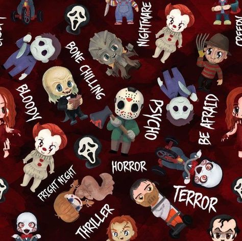 Horror Fan Wallpaper, Horror Quilt, Horror Fabric, Terror Movies, Horror Cartoon, Horror Movies Funny, Halloween Wallpaper Backgrounds, Sublimation Ideas Projects Inspiration, Halloween Horror Movies