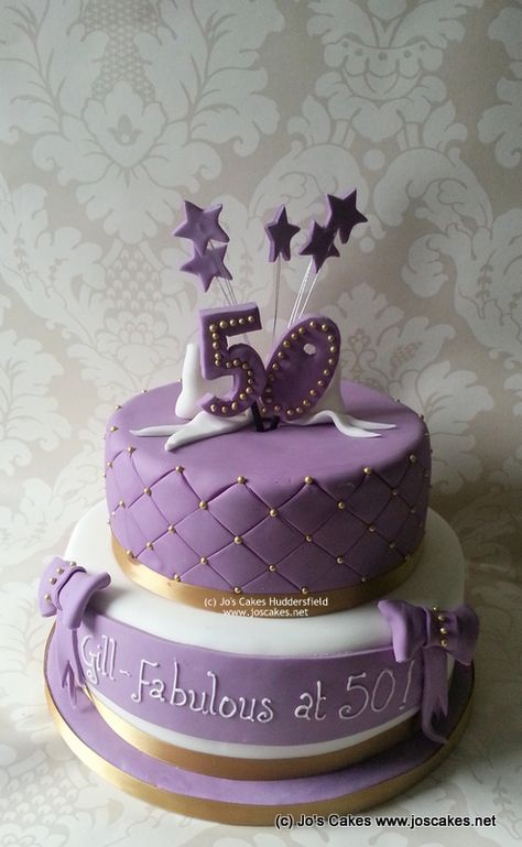 Gold 50th Birthday Cake, Black And Gold Birthday Cake, Purple Cakes Birthday, Lavender Cake, Moms 50th Birthday, Gold Birthday Cake, 50th Cake, Cake White, 60th Birthday Cakes