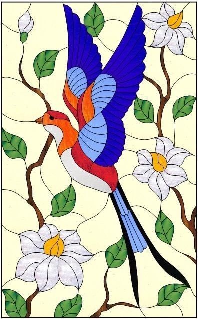 Glass Painting Birds, Acrylic Glass Painting Ideas, Glass Painting Patterns, Stained Glass Quilt, Stained Glass Patterns Free, Glass Art Pictures, Glass Painting Designs, Stained Glass Birds, Stained Glass Paint