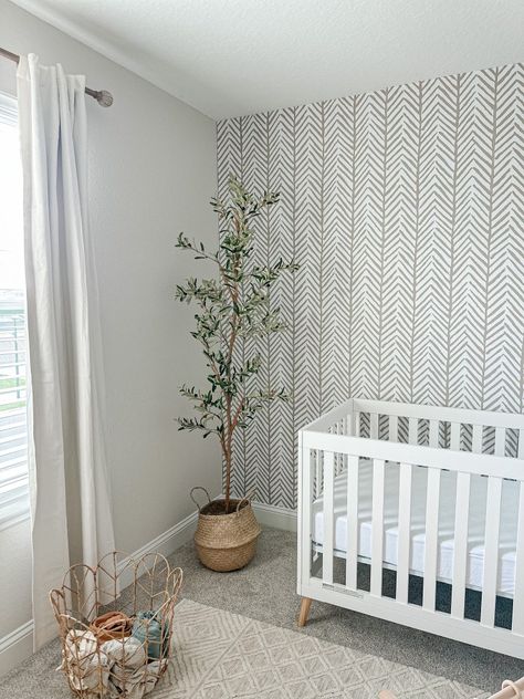 Gender Neutral Nursery Wallpaper Accent Wall, Nursery Wallpaper Accent Wall, Modern Gender Neutral Nursery, Wallpaper For Nursery, Gender Neutral Nursery Design, Removable Wallpaper Nursery, Nursery Design Neutral, Nursery Gender Neutral, Farmhouse Nursery