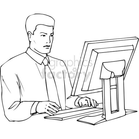 Computer Clipart Black And White, Engineer Drawing Sketch, Sitting At Computer, Businessman Drawing, Teacher Drawing, Computer Drawing, Family Coloring Pages, Valentine Craft, Canadian Goose