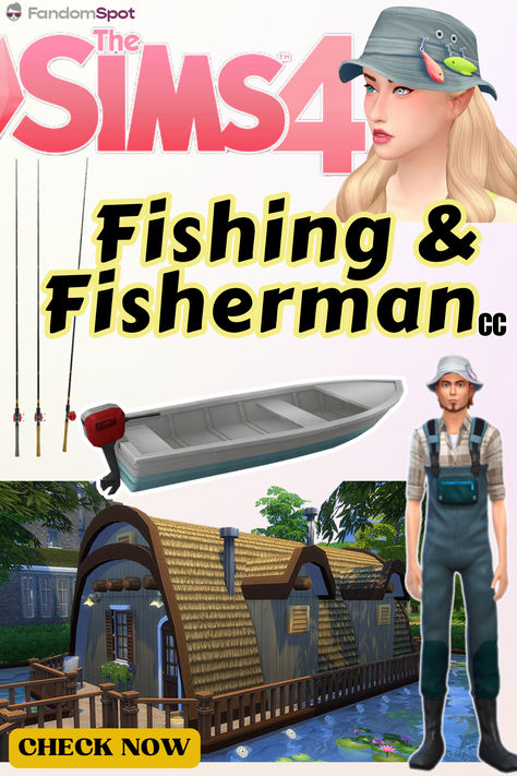 Sims 4 Fisherman Cc, Sims 4 Fishing Cc, Sims 4 Off Grid Cc, Sims 4 Fish Cc, Sims 4 Boat Cc, Fisherman Outfit, Shark Art, Best Sims, Fishing Decor