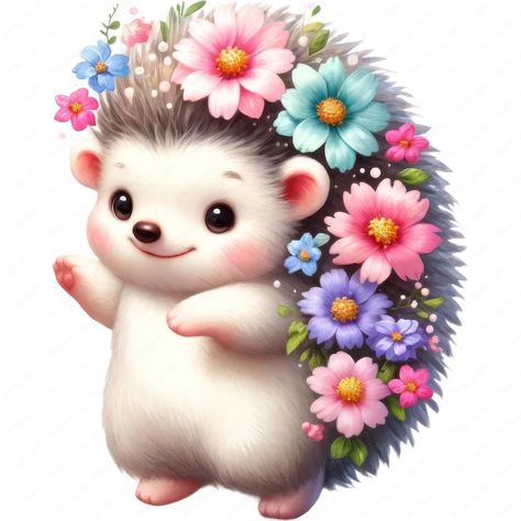 Floral Hedgehog, Hedgehog Clipart, Pure White Background, Fake Animals, Art Mignon, Art Printables, Cute Hedgehog, Hedgehogs, Cute Animal Drawings