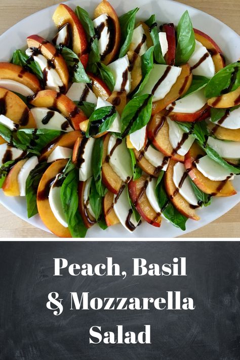 Like the familiar #Caprese Salad, but with #peaches instead of tomatoes! An excellent side dish for the middle of summer when peaches are in season, this salad is a delicious combination of sweet and tangy flavors with a pop of spicy #basil!  #Peach #Summer #SummerRecipes #Mozzarella #FreshMozzarella #Salads #EasyRecipe #Fresh #FarmToTable Peach And Mozzarella Salad, Peach Mozzarella Caprese, Mozzarella Pearls Salad, Caprisi Salad, Peach And Mozzarella, Peach Caprese Salad, Peach Basil, Mozzarella Caprese, Basil Mozzarella