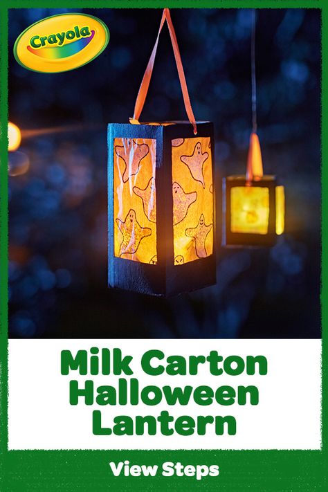 Milk Carton Lanterns, Milk Carton Ghosts, Halloween Diy Lanterns, Milk Carton Halloween Crafts, Milk Jug Lanterns, Halloween Lanterns Diy Kids, Halloween Lantern Craft, How To Make Lanterns Diy, Babysitting Games