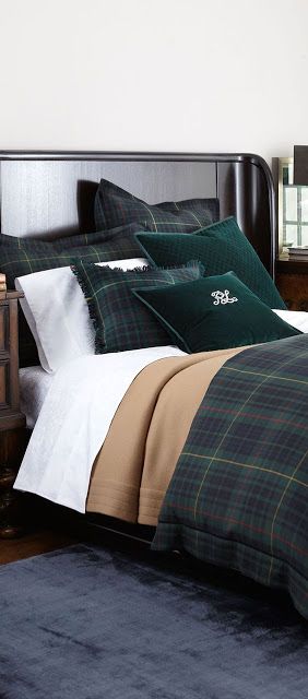 Nest by Tamara: Why In Design: For The Love Of Black Watch Tartan Tartan Bedding, Plaid Bedding, Masculine Bedroom, Best Bedding Sets, Sanctuary Bedroom, Top Beds, Green Bedding, Luxury Bedding Sets, Bed Sets