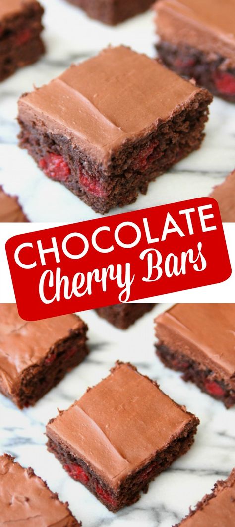 Chocolate Cherry Bars - Happy-Go-Lucky Chocolate Cherry Bars, Whipped Chocolate Frosting, Cherry Frosting, Cherry Bars, Gooey Bars, Cheesecake Bar Recipes, Cherry Desserts, Delicious Brownies, Chocolate Fudge Cake