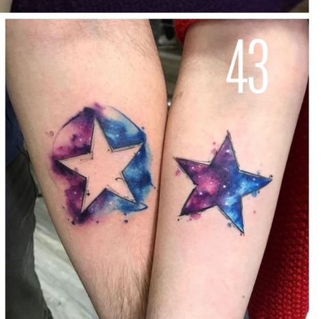 Watercolor Galaxy Tattoo, Watercolour Tattoo Men, Tattoo Dublin, Small Watercolor Tattoo, Tattoo Star, Matching Sister Tattoos, Planet Tattoos, Galaxy Tattoo, Star Tattoo Designs