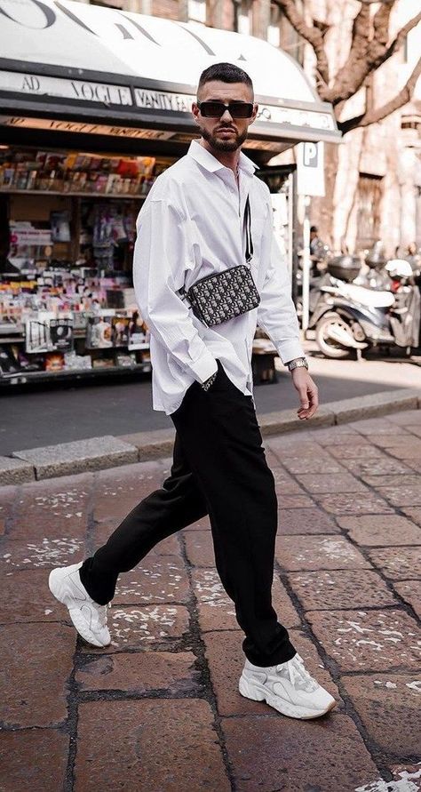 Lux Streetwear, Monochrome Outfit Men, Western Outfits Men, Casual Attire For Women, White Shirt Outfits, Monochrome Outfit, Street Style Outfits Men, Mens Fashion Streetwear, Cool Outfits For Men