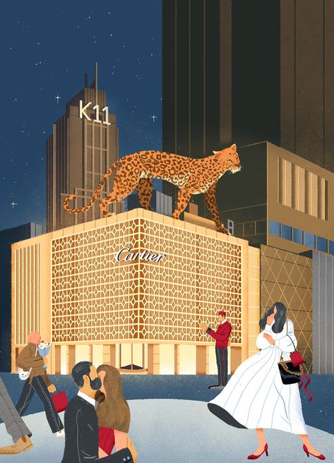 Cartier X Modern Weekly magazine on Behance Cartier Illustration, Valentine's Day Events, Box Vector, Pernod Ricard, Guiyang, City Illustration, Traditional Garden, Night View, Holiday Illustrations