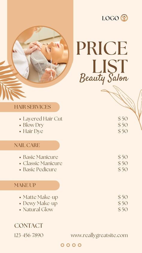 Hair salon price list