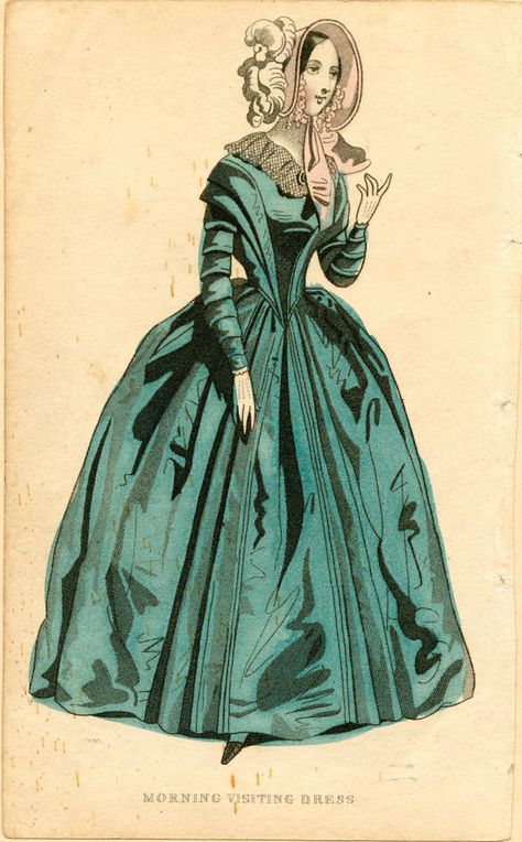 Morning visiting dress, 1842 - Fashion Plate Collection, 19th Century - Claremont Colleges Digital Library 1842 Fashion, 1840s Fashion, 1840s Fashion Plate, 1830 Fashion Plate, 1868 Fashion Plate, 1884 Fashion Plate, 1860 Ball Gown Fashion Plates, 1858 Fashion Plate, Decades Of Fashion