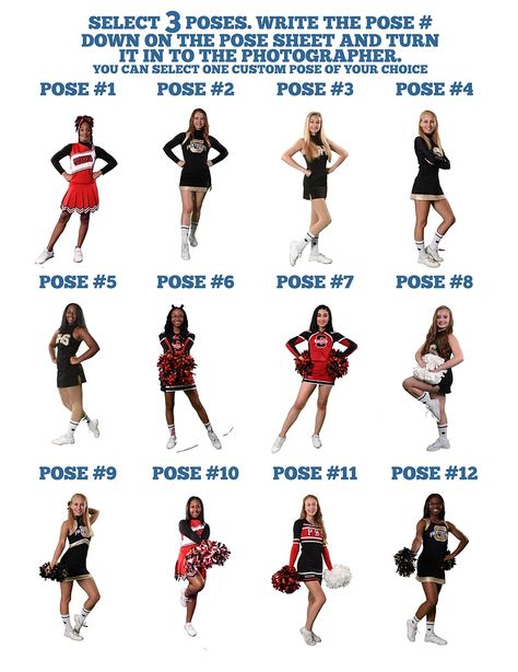 Cheerleader Board Ideas, Easy Cheer Poses, Peewee Cheer Photography Poses, Cheer Leading Pictures, Team Poses Group Shots, Cheerleading Action Shots, Cheer Outfit Ideas, Individual Cheer Photos, Cheer Leader Poses