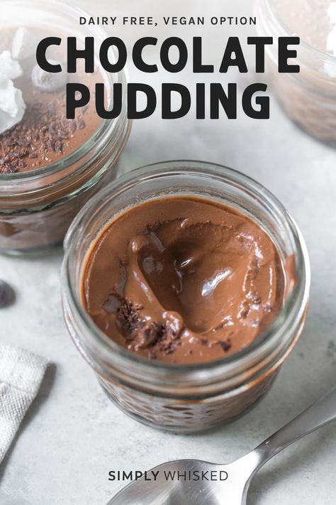 Homemade chocolate pudding | Learn how to make this easy, vegan dessert recipe. It’s cooked from scratch in just a few quick minutes on the stove. Use almond milk or your favorite dairy free milk. #dairyfree #pudding Vegan Dessert Recipe, Healthy Chocolate Pudding, Homemade Chocolate Pudding, Almond Milk Recipes, Chocolate Pudding Recipes, Easy Vegan Dessert, Salted Chocolate, Dairy Free Dessert, Dairy Free Milk