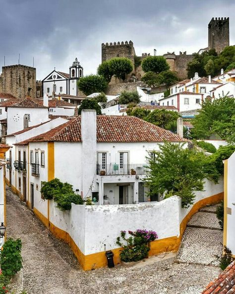 Obidos Portugal Portugal Culture, Melancholic Beauty, Portugal House, Obidos Portugal, Portuguese Architecture, Portugal Trip, Americana Art, Portuguese Culture, Folk Design