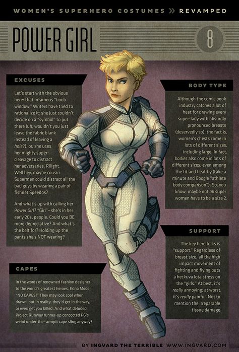 http://epicstream.com/features/Practical-Superhero-Costume-Redesigns-For-Women Female Superhero Costumes, Power Girl Comics, Superhero Costumes Female, Superhero Costumes, Superhero Suits, Character Design Cartoon, Female Superhero, Superhero Characters, Girl Superhero